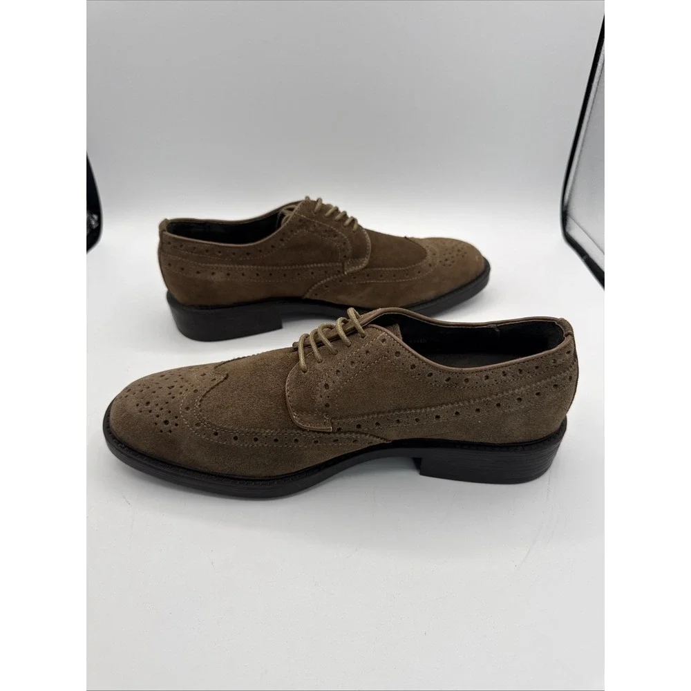 Joseph Abboud Frederick Shoes Men's Size 10D Beige Suede Wingtip Brogue Oxford